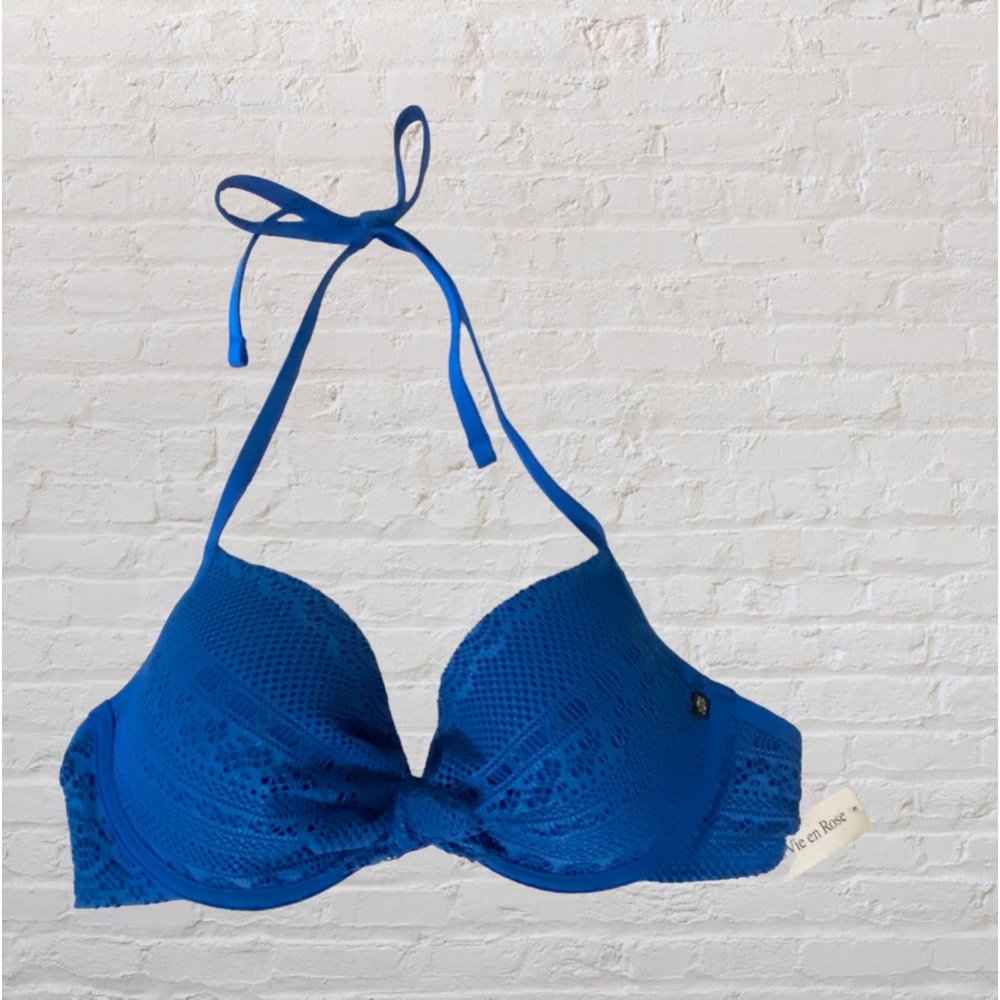 120. LA VIE EN ROSE Aqua Bikini Top - Blue - Size Large